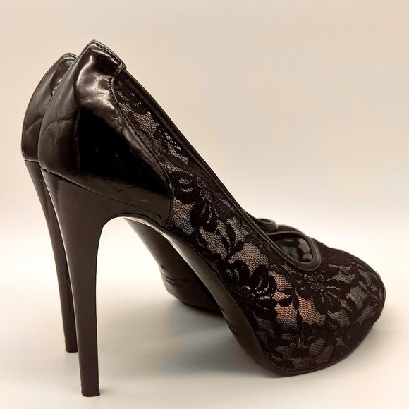 Guess Lace Peep Platform Heels - Size 7 - Gaminata - Gently Used - Picture 2 of 6